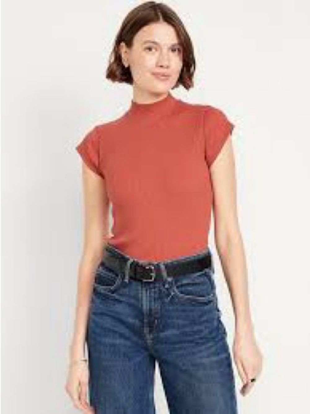 Old Navy Mock Neck Cap-Sleeve Top in Rusty Orange XL Tall